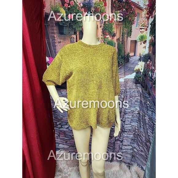 Vtg Erika & Co. NWT Shimmer Sweater SZ L Carmel And Gold Metallic - Picture 1 of 8